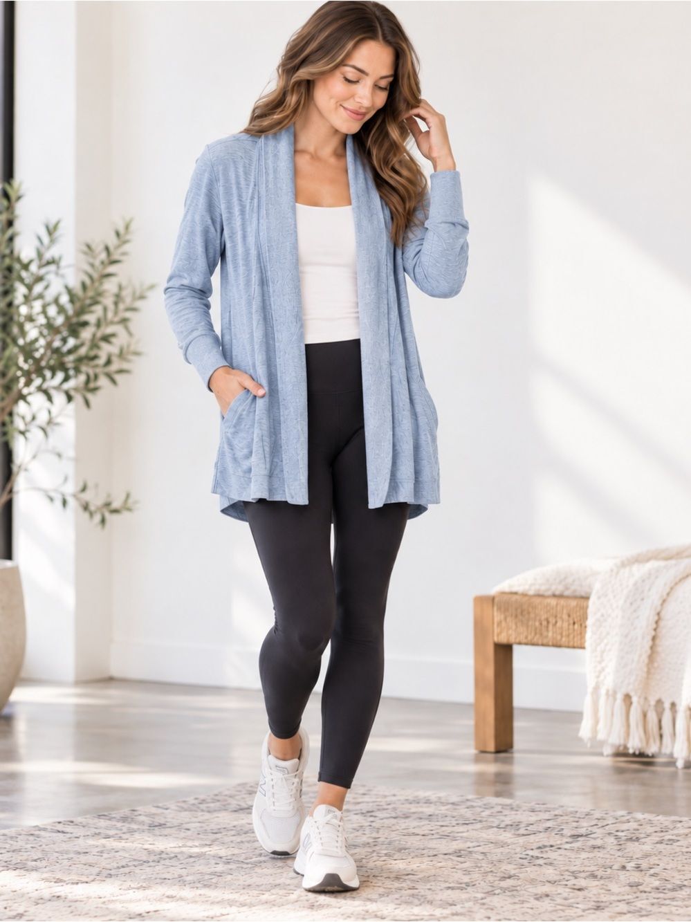 ATHLETA- Pranayama Wrap Cardigan Heather Blue Thumbholes Long Sleeved Small TALL